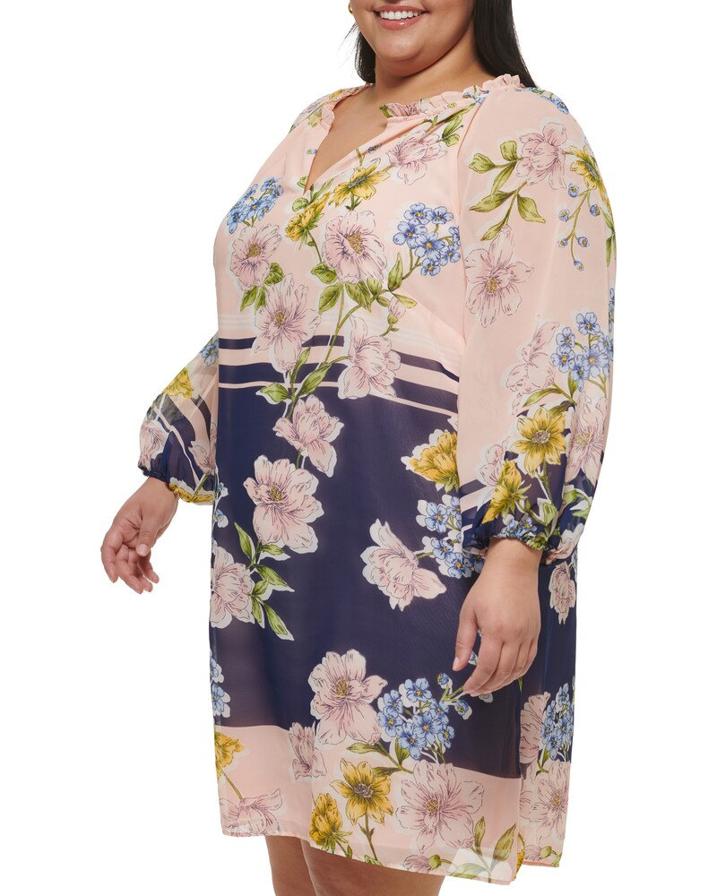 Vince Camuto Floral-Print Chiffon Dress (Plus Size) Blush ID-URQR1644