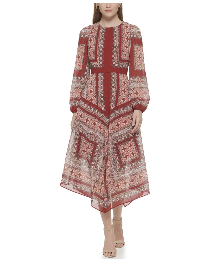 Vince Camuto Medallion-Print Maxi Dress Rust ID-VGMD0837