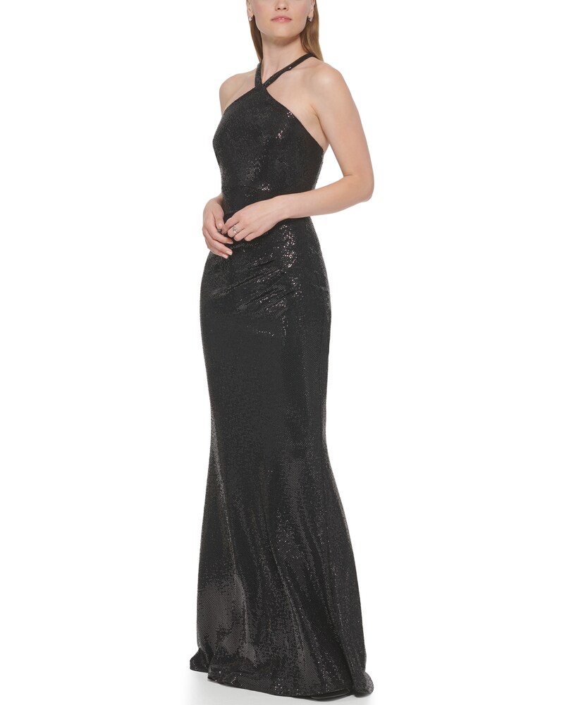 Vince Camuto Side-Ruched Halter Gown Black ID-VIDJ5277