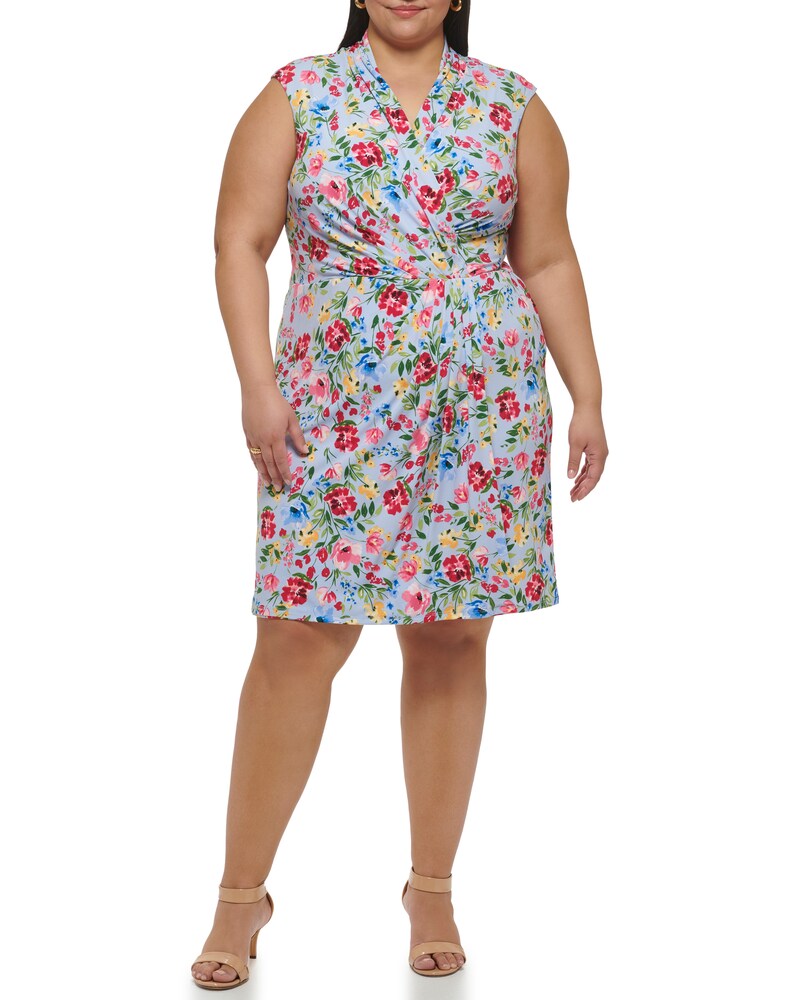 Vince Camuto Floral-Print Faux-Wrap Dress (Plus Size)  Blue ID-VJYG4605