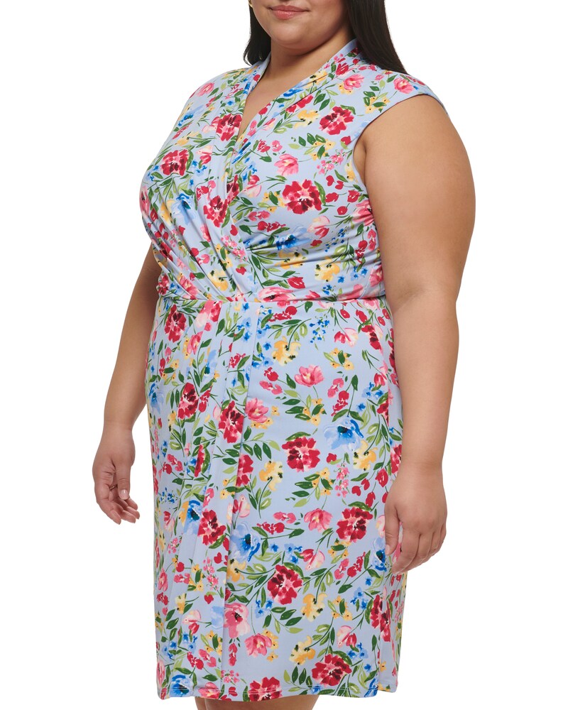 Vince Camuto Floral-Print Faux-Wrap Dress (Plus Size)  Blue ID-VJYG4605