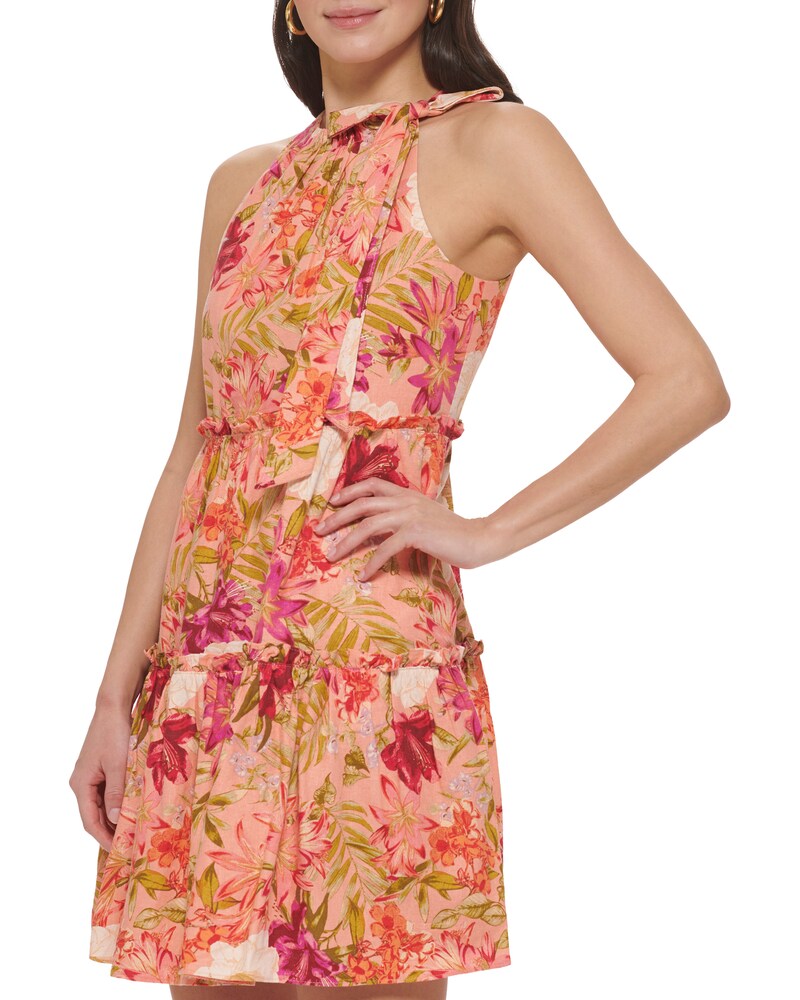 Vince Camuto Floral-Print Ruffled Halter Dress Ivory ID-VKAD9128