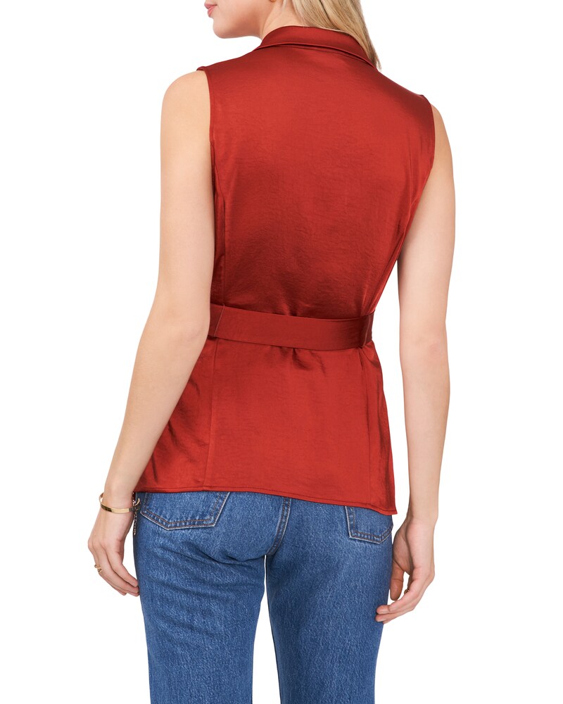 Vince Camuto Belted Notch-Lapel Vest Chili Oil ID-VRYT0678