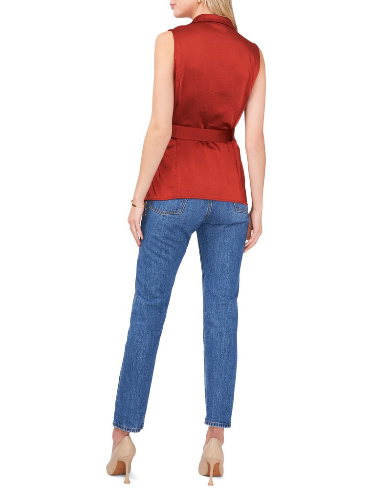 Vince Camuto Belted Notch-Lapel Vest Chili Oil ID-VRYT0678