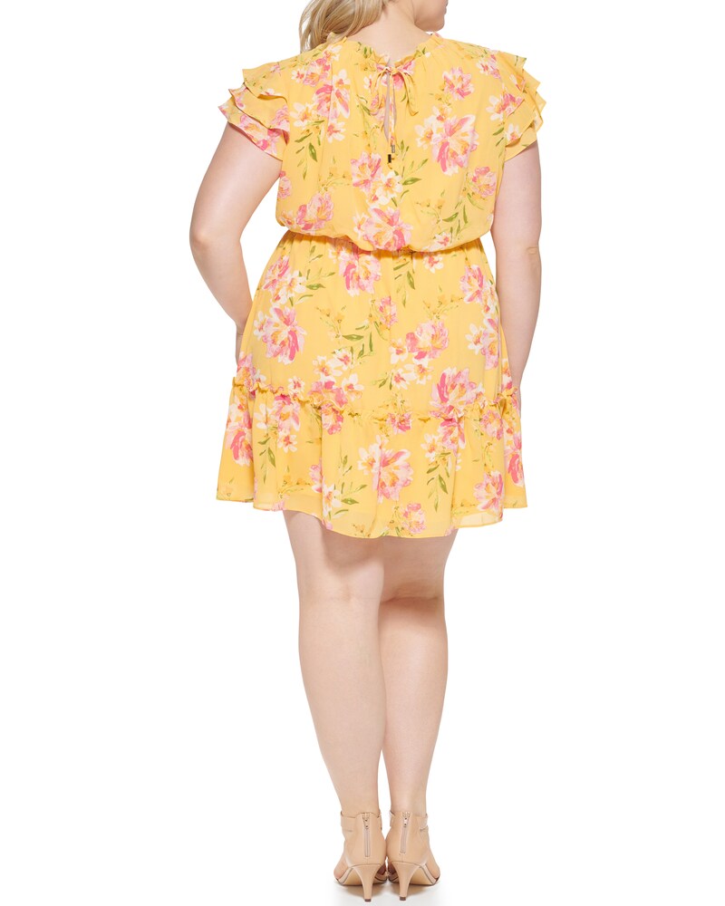 Vince Camuto Floral-Print Ruffled Dress (Plus Size) Yellow ID-VTCG4828