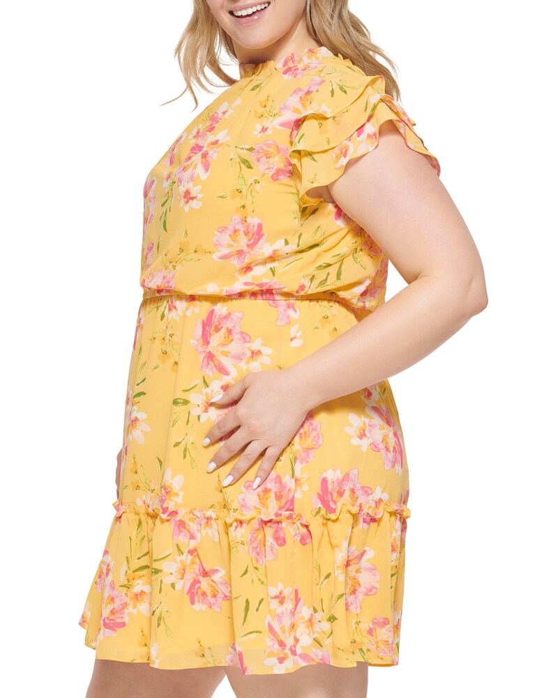 Vince Camuto Floral-Print Ruffled Dress (Plus Size) Yellow ID-VTCG4828
