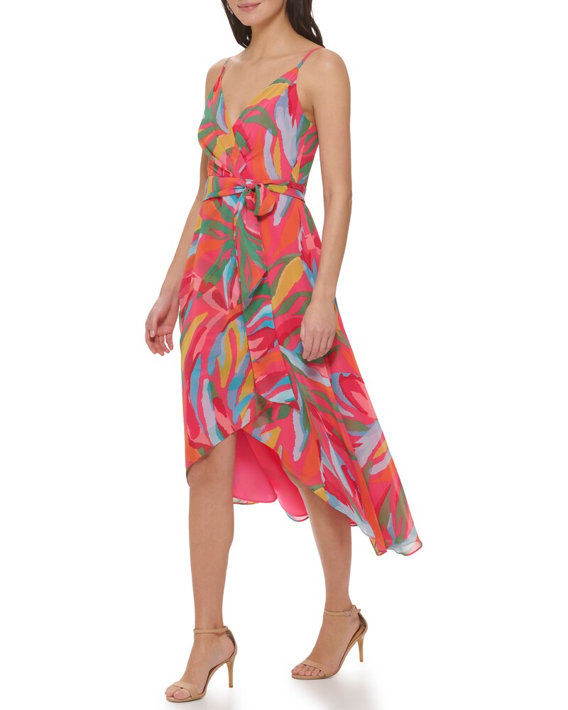 Vince Camuto Printed High-Low Midi Dress Fuchsia ID-WALP7053