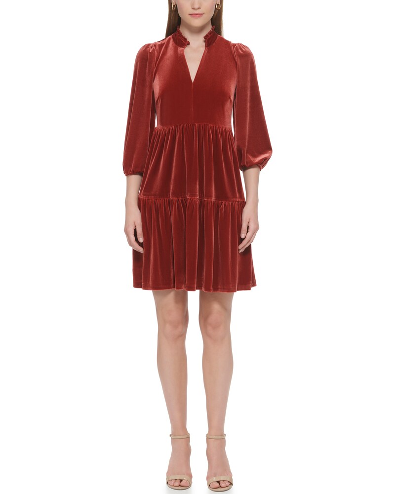 Vince Camuto Velvet Tiered Dress Persimmon ID-WEVL6554