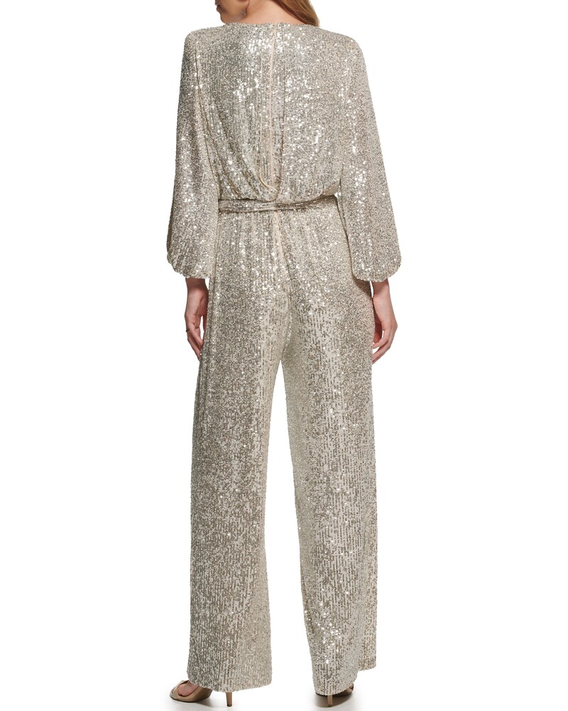 Vince Camuto Sequined Wide-Leg Jumpsuit Silver Metallic ID-WTJF5182