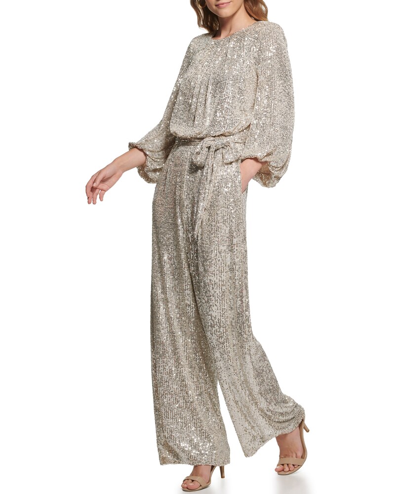 Vince Camuto Sequined Wide-Leg Jumpsuit Silver Metallic ID-WTJF5182