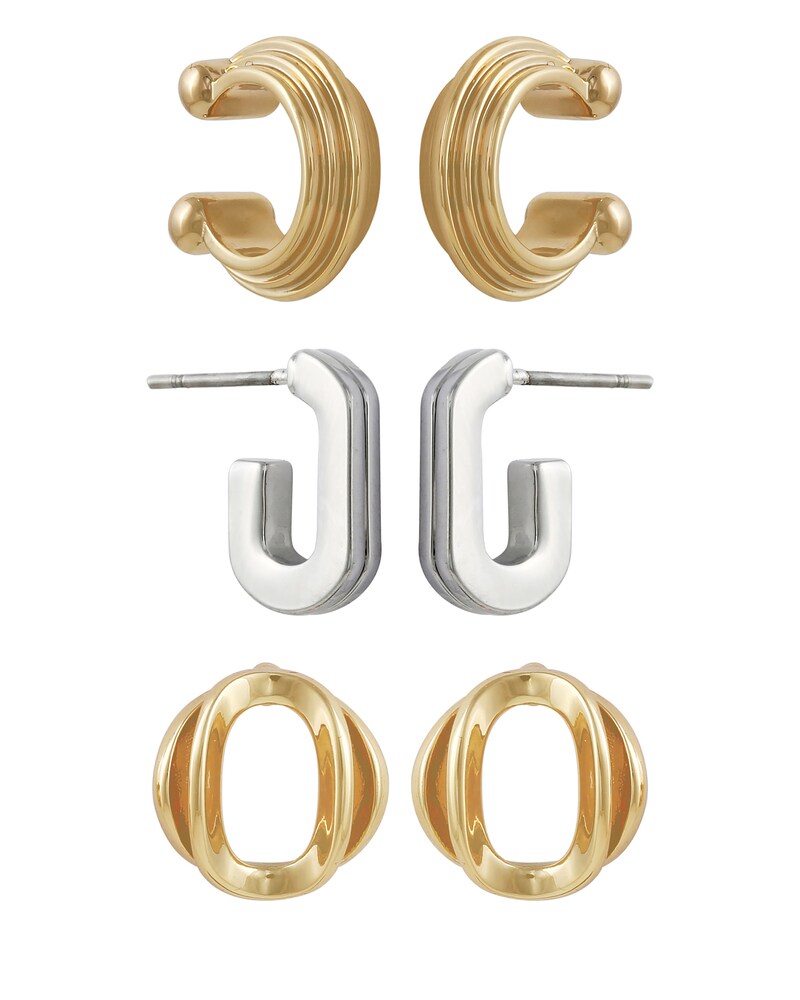 Vince Camuto Two-Tone Earring Trio Gold Metallic ID-WUAP3545