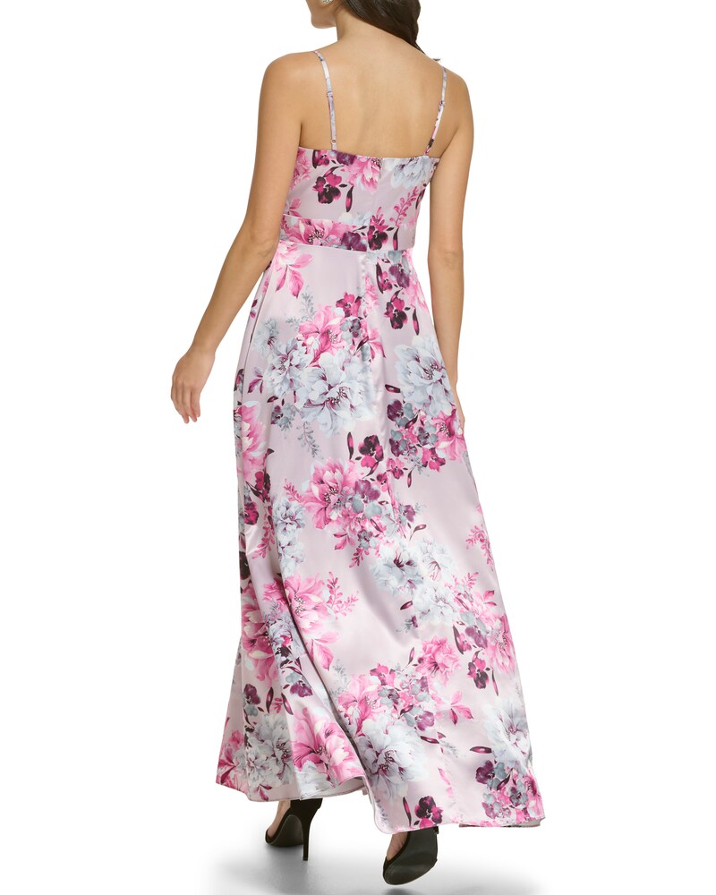 Vince Camuto Floral Print Satin Gown Fuchsia ID-WUEU0670