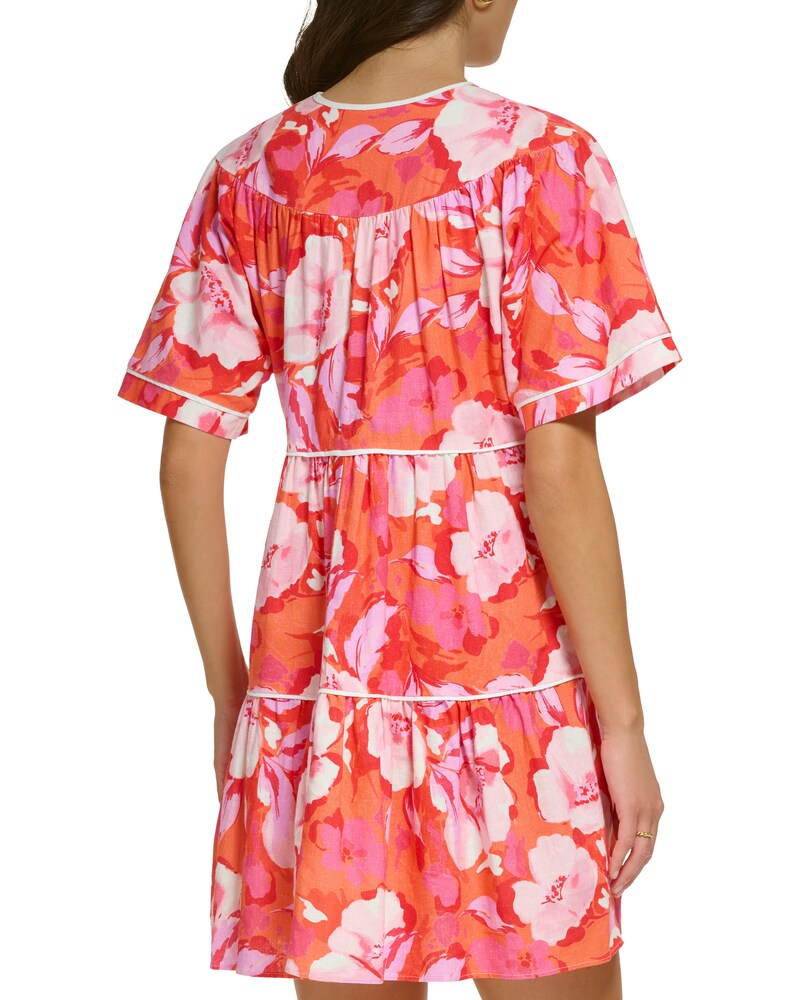 Vince Camuto Floral-Print Piped Minidress Red/Pink Floral ID-WWUN3881