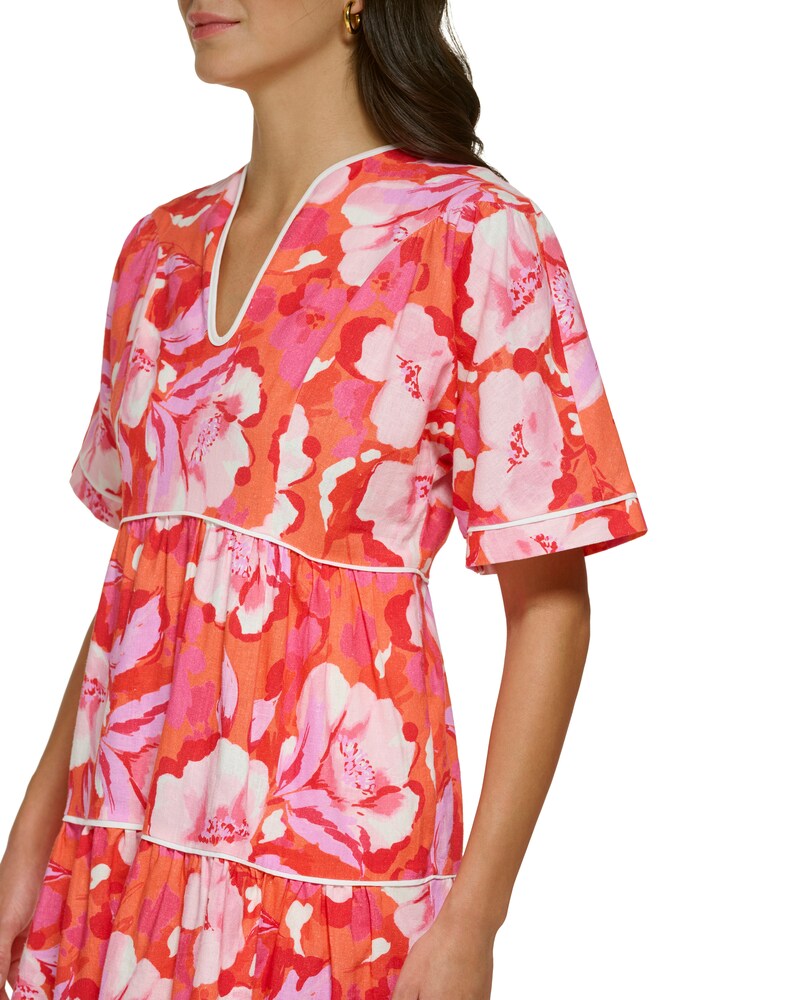 Vince Camuto Floral-Print Piped Minidress Red/Pink Floral ID-WWUN3881