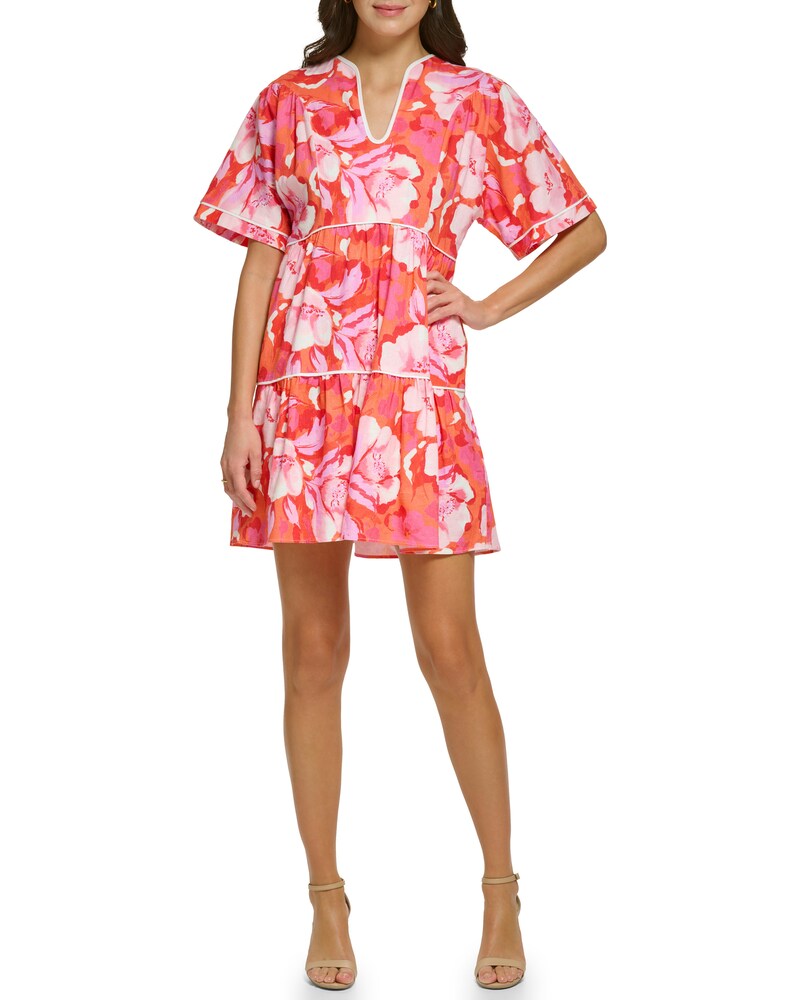 Vince Camuto Floral-Print Piped Minidress Red/Pink Floral ID-WWUN3881