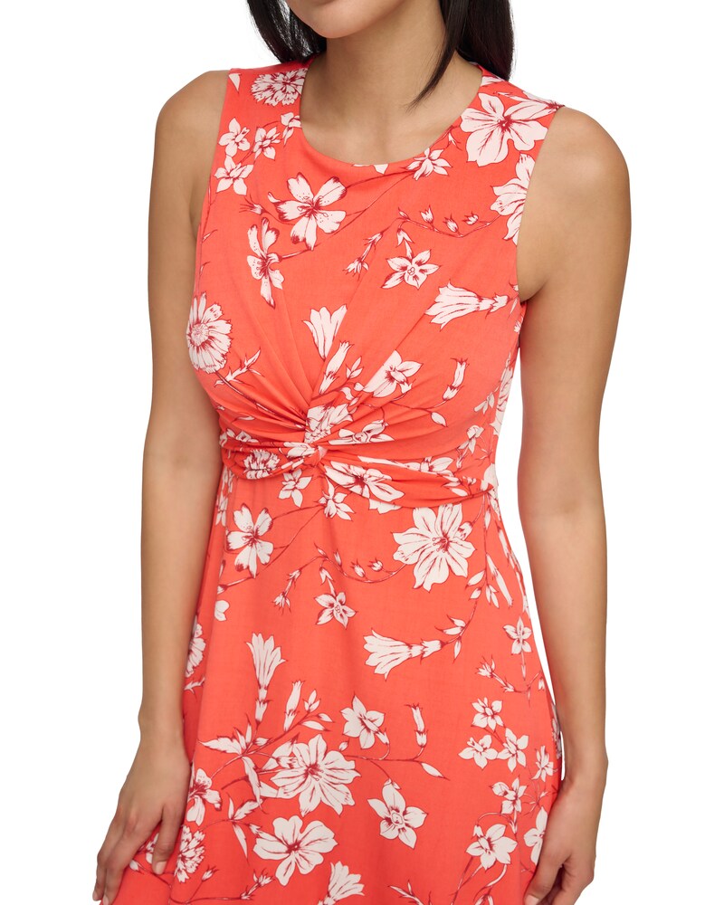 Vince Camuto Floral-Print Twist-Front Dress (Petite) Red ID-WYFA2789