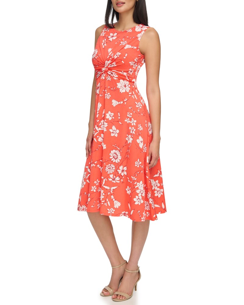 Vince Camuto Floral-Print Twist-Front Dress (Petite) Red ID-WYFA2789