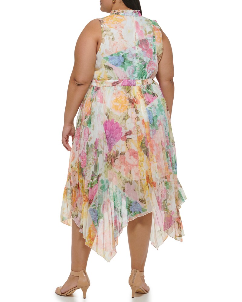 Vince Camuto Floral-Print Handkerchief-Hem Midi Dress (Plus Size) Off White ID-XIGI7909