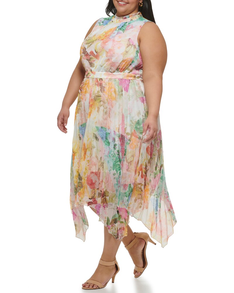 Vince Camuto Floral-Print Handkerchief-Hem Midi Dress (Plus Size) Off White ID-XIGI7909