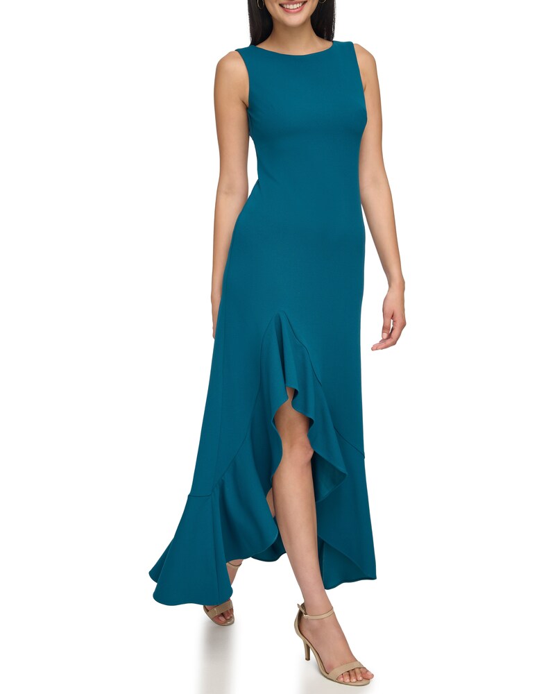 Vince Camuto Asymmetrical Ruffle-Hem Gown Teal ID-YDCT8852