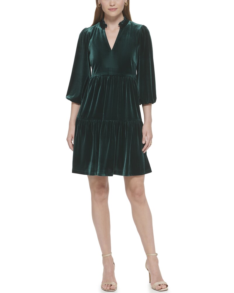Vince Camuto Velvet Tiered Dress Hunter ID-YKRC8868