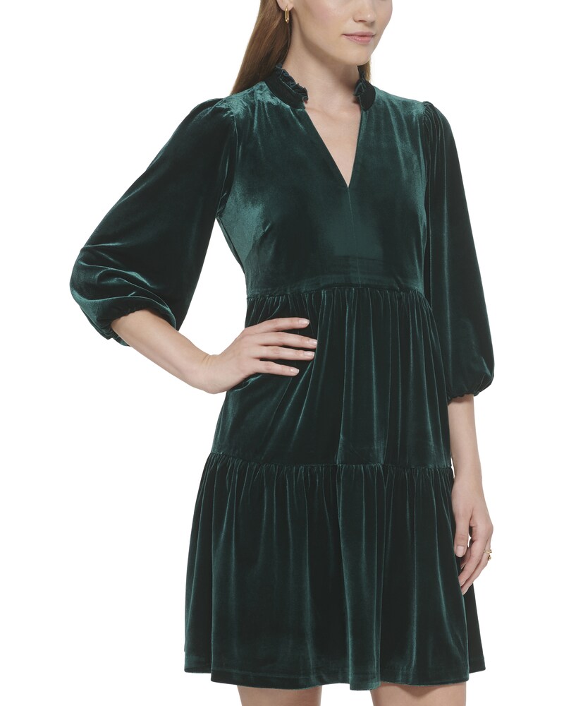Vince Camuto Velvet Tiered Dress Hunter ID-YKRC8868
