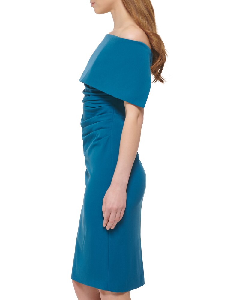 Vince Camuto Pleated Off-The-Shoulder Midi Dress (Petite) Teal Blue ID-YKWN3920