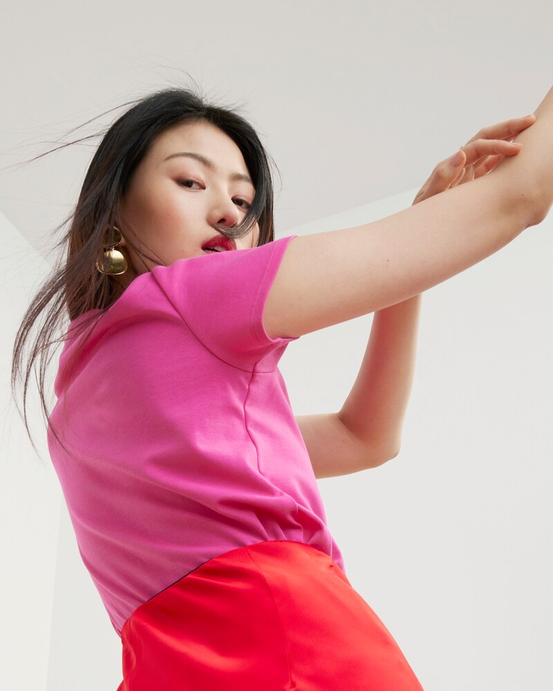 Vince Camuto Knit Short-Sleeve T-Shirt Hot Pink ID-YOKD6500