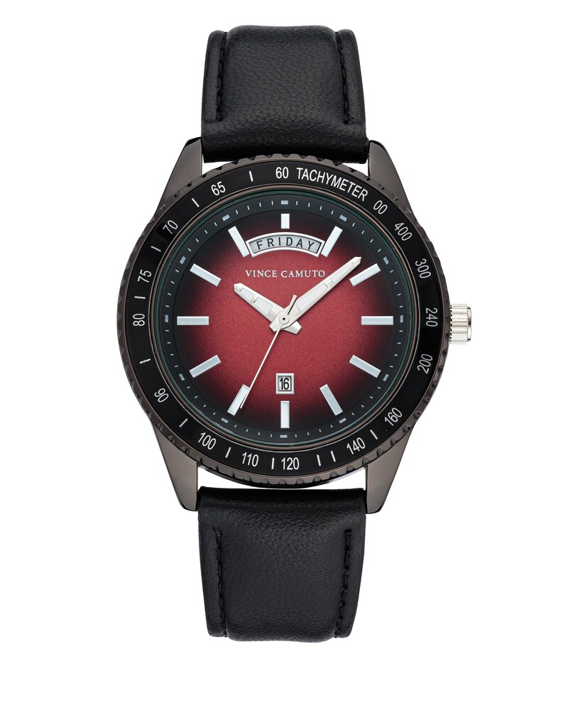 Vince Camuto Ombré Dial Faux Leather Band Watch Black ID-ZJQI3438