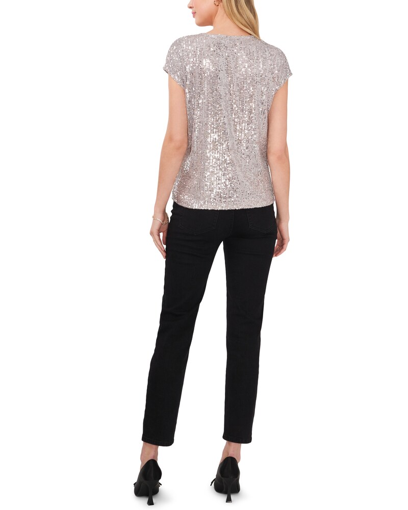 Vince Camuto Sequined V-Neck Blouse Silver Metallic ID-ZKPD9313
