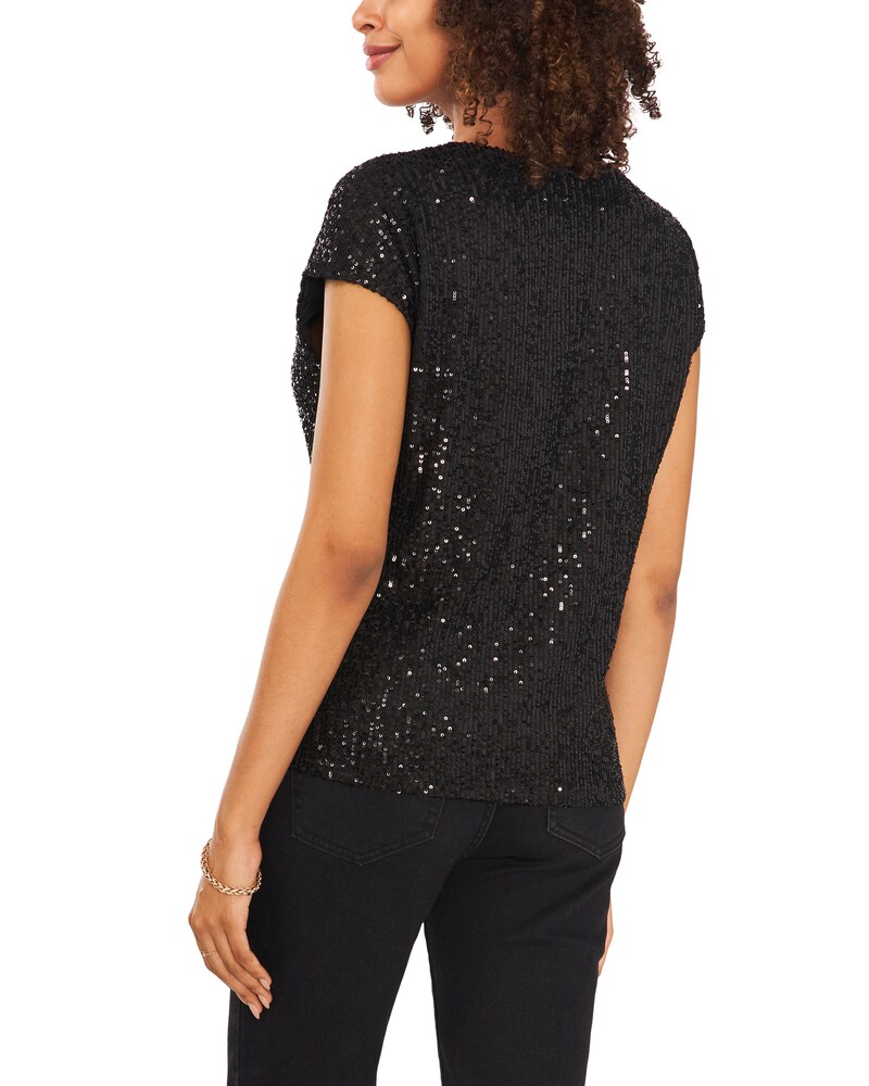 Vince Camuto Sequined V-Neck Blouse Black ID-ZQKQ8205