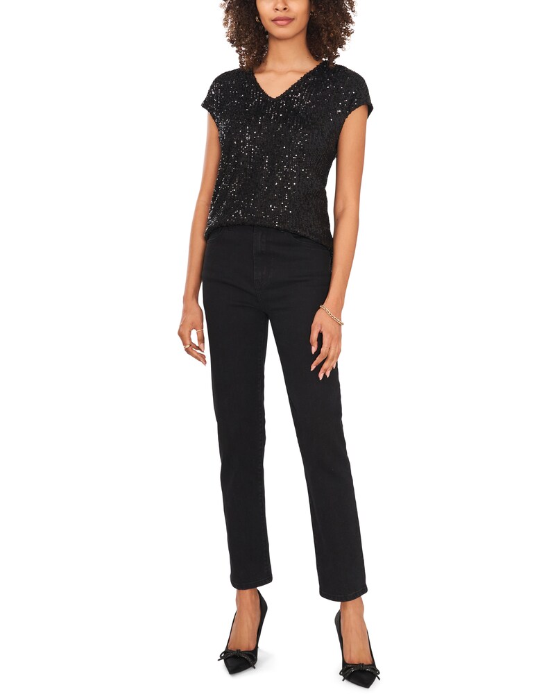 Vince Camuto Sequined V-Neck Blouse Black ID-ZQKQ8205