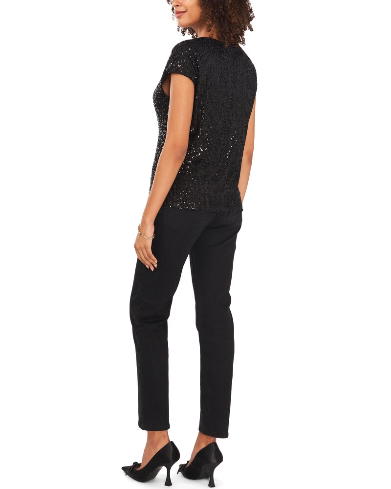 Vince Camuto Sequined V-Neck Blouse Black ID-ZQKQ8205