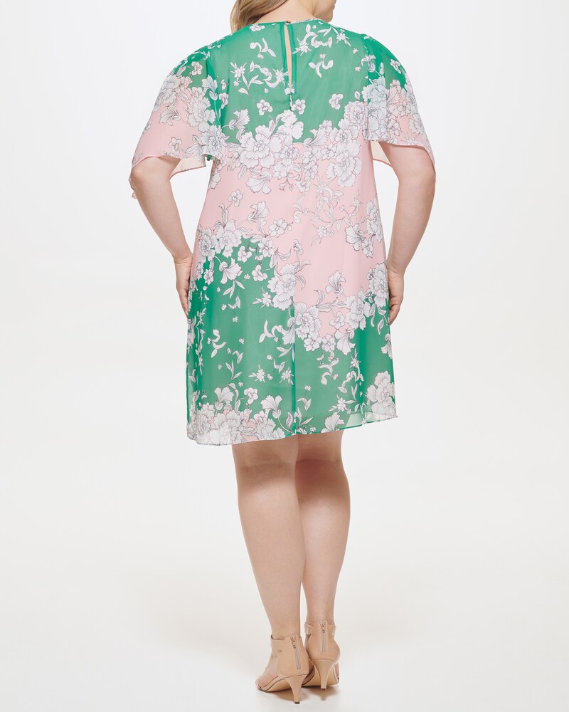 Vince Camuto Floral-Print Colorblock Dress (Plus Size) Dark Green ID-ZTSY6931
