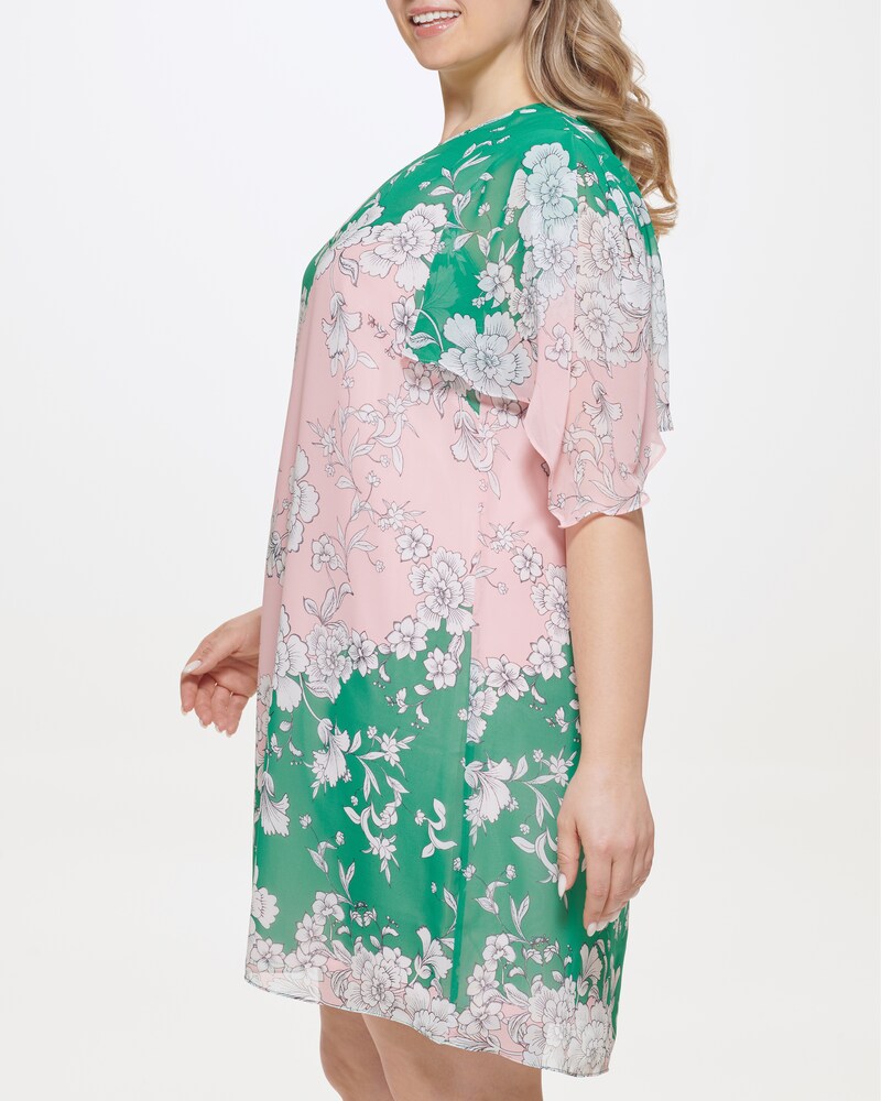 Vince Camuto Floral-Print Colorblock Dress (Plus Size) Dark Green ID-ZTSY6931